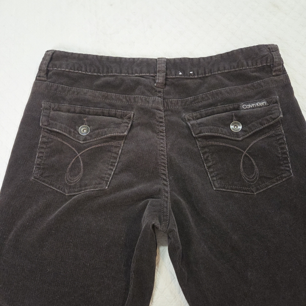 Calvin Klein Dark Brown Corduroy Pants Jeans Size 14 Envelope Flap Pockets - Picture 3 of 14